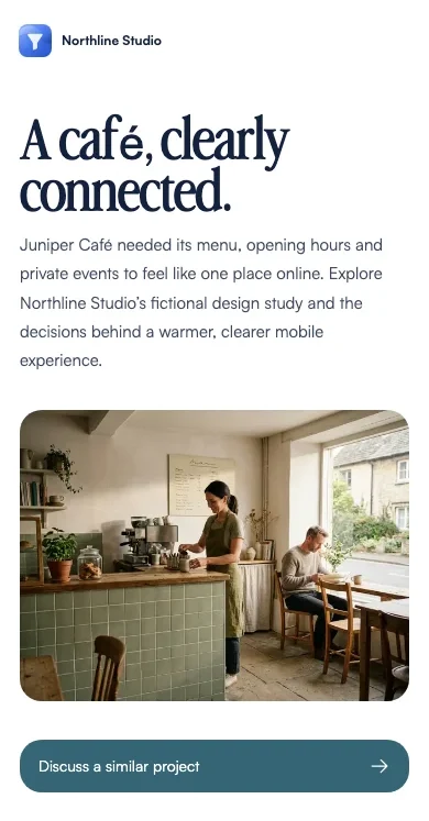 A café, clearly connected. — Northline Studio demo