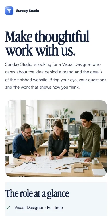 Make thoughtful work with us. — Sunday Studio demo