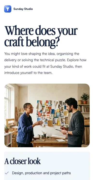 Where does your craft belong? — Sunday Studio demo
